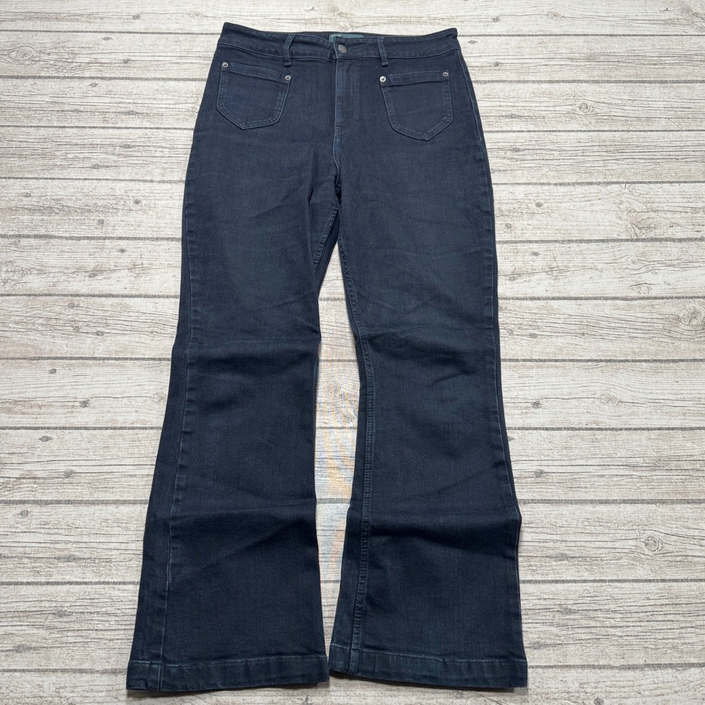 Fat Face Jeans Women's 14R Blue Dark Indigo High Rise Fly Flare Retro Stretch